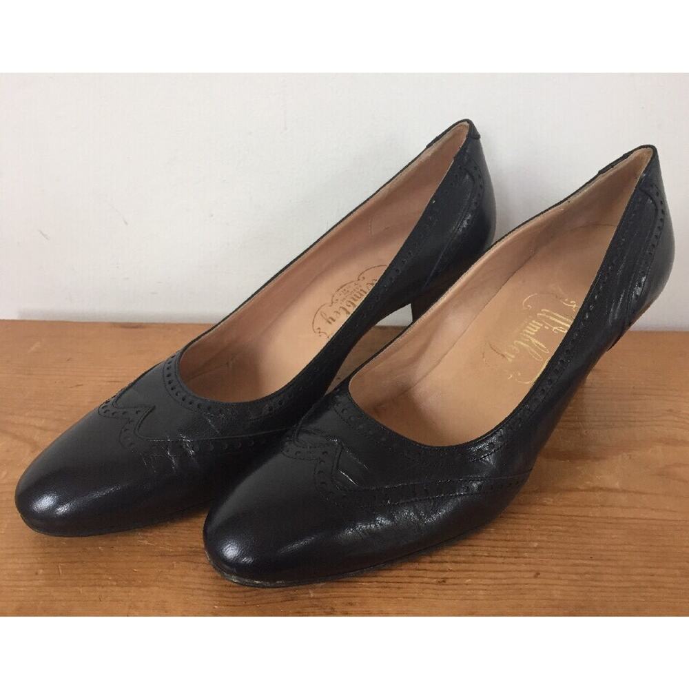 Vintage Italian Wimbley Wingtip Leather Brogues Navy Heel Slip On Shoes 8 38.5
